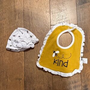 Bee-Themed Yellow and White Baby Bib and Hat Set